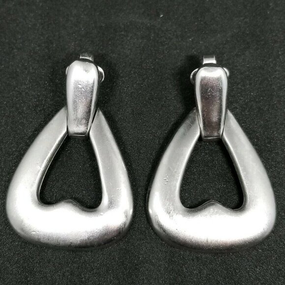 Crown Trifari Modernist Silver Tone Dangle Earring - Picture 1 of 4